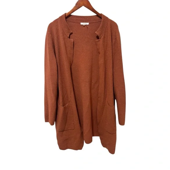 Anthropologie Sioni Wool Blend Ribbed Cardigan Burnt Orange - Picture 3 of 9